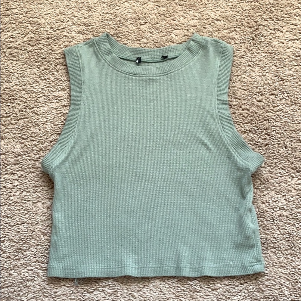 Sea foam green waffle knit crop top
